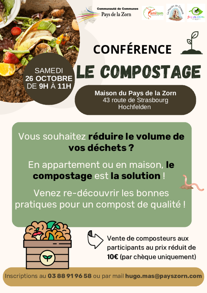 Affiche Conférence Le Compostage samedi 26 octobre 2024 de 9h à 11h